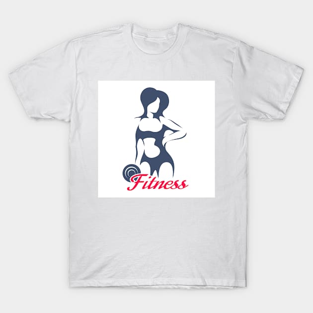 Fitness Emblem or Logo Design Athletic Woman Holding Weight T-Shirt by devaleta